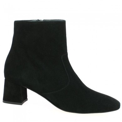 women's 42, 43, 44, 45 Shoesissime black velvet ankle boots, profile view