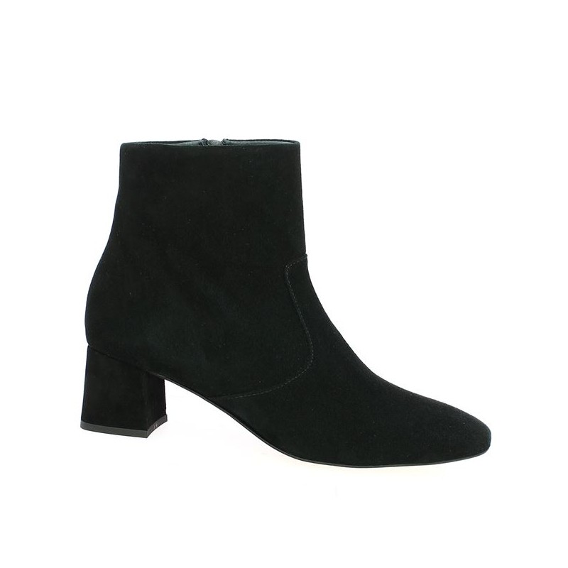 women's 42, 43, 44, 45 Shoesissime black velvet ankle boots, profile view