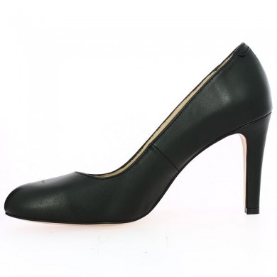 round toe pump 9.5 cm heel black leather large size woman Shoesissime, inside view