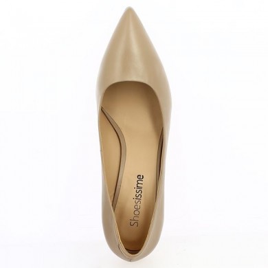 Shoesissime 7 cm beige pointed pumps, large size, top view