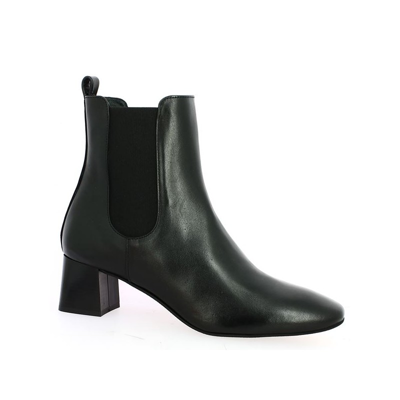 Bottine femme petit talon élastiquée coté cuir noir 42, 43, 44, 45 Shoesissime, vue profil