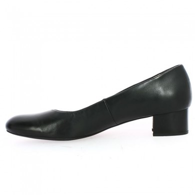 Black leather small heel pump, large size, inside view