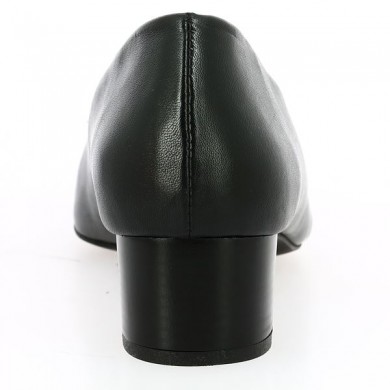 Women's small heel pump 42, 43, 44, 45 black leather, rear view