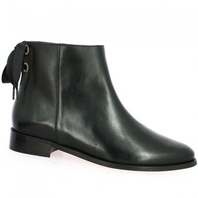boots femme 42, 43, 44, 45 cuir noir plate nœud arrière Shoesissime, vue profil