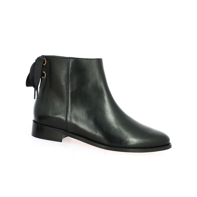 boots femme 42, 43, 44, 45 cuir noir plate nœud arrière Shoesissime, vue profil