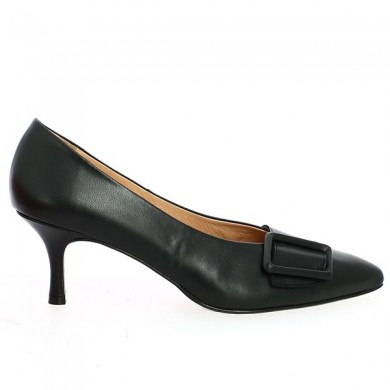 Shoesissime black slim heel black leather buckle, side view