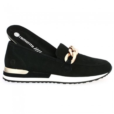 Shoesissime women's moccasin with removable sole, large size, black with gold chain, view details