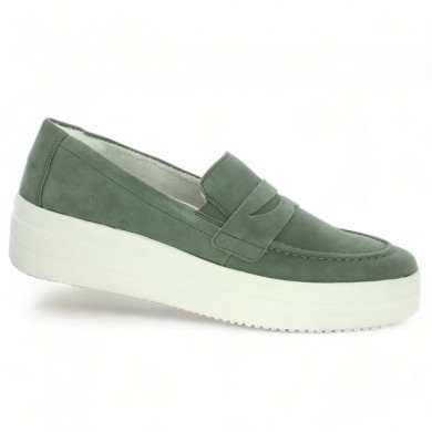trendy green moccasin with thick sole large size woman Shoesissime, profile view