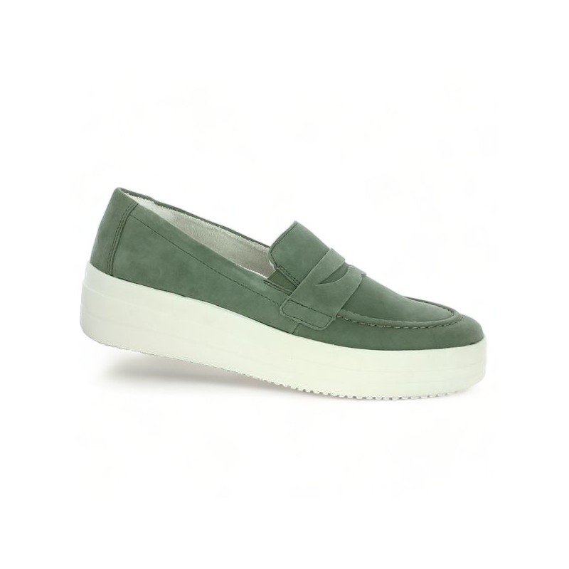 trendy green moccasin with thick sole large size woman Shoesissime, profile view