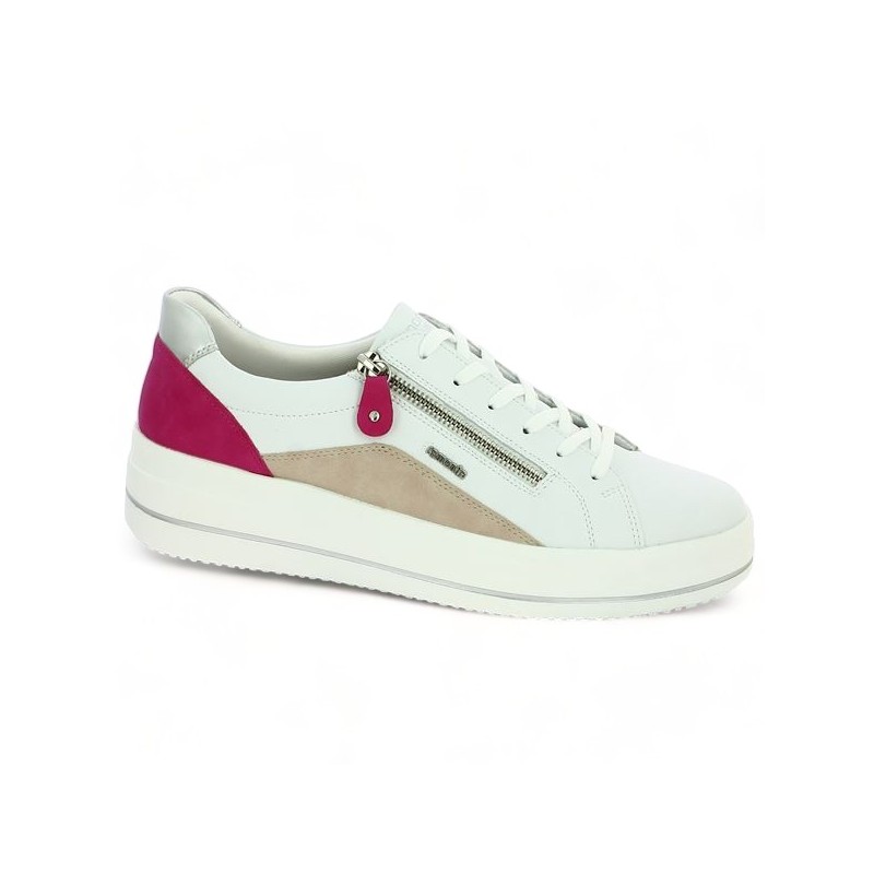 Sneakers femme grande taille blanche et rose D1C01-80 Remonte, vue profil