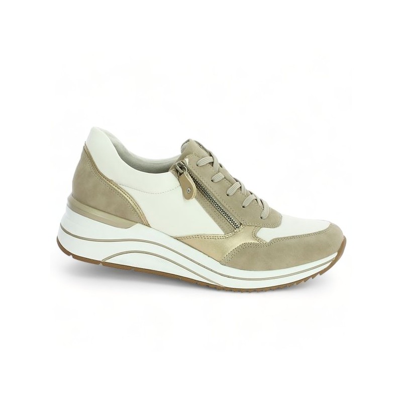 baskets blanche et beige talon compensé femme 42, 43, 44, 45 Shoesissime, vue profil