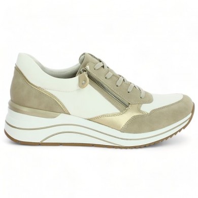 baskets D0T01-80 blanche et beige talon compensé femme grande taille Remonte Shoesissime, vue coté