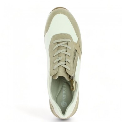 sneakers D0T01-80 blanche et beige talon compensé femme grande pointure Remonte Shoesissime, vue dessus