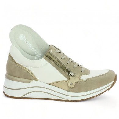 Sneakers femme D0T01-80 Remonte blanche et beige talon compensé , vue semelle amovible