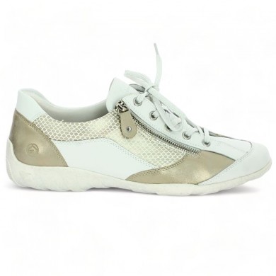 Remonte comfort sneakers white and gold leather R3410-81 large size woman zipper, side view