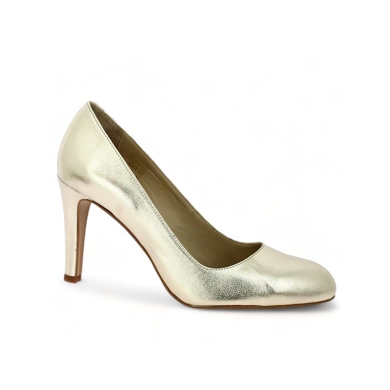 Shoesissime tall gold leather pump, profile view