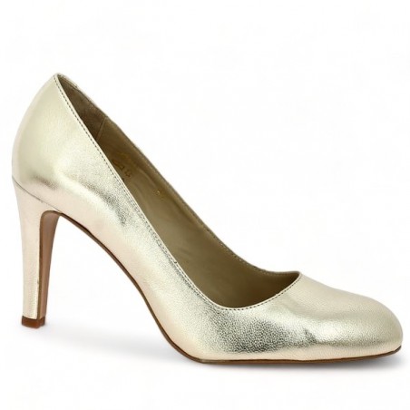 escarpin haut cuir doré grande taille Shoesissime, vue profil
