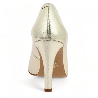 chaussures talons haut cuir doré bout rond grande pointure Shoesissime, vue détails