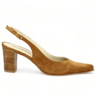 large size camel open heel pump, side view