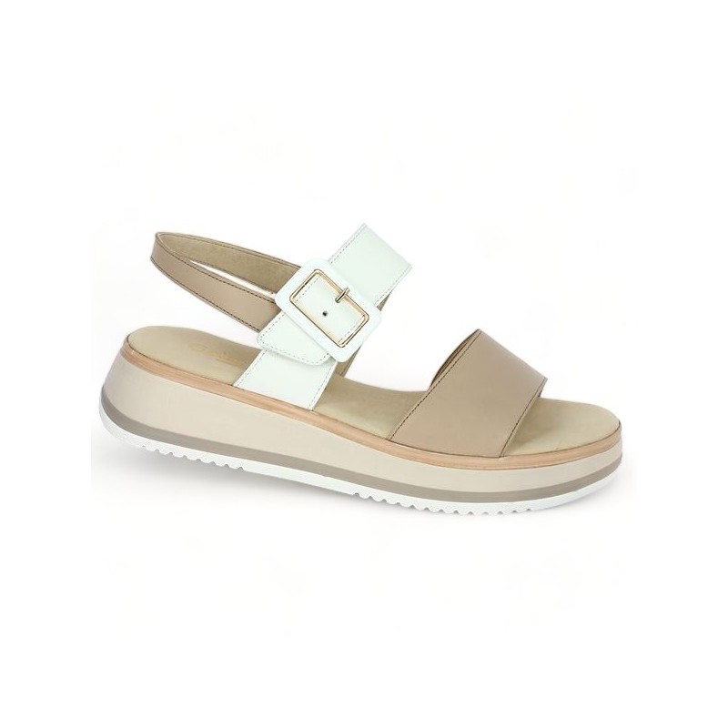 nu-pieds beige et blanc plateforme Gabor 8, 8.5, 9, 9.5 Shoesissime, vue profil