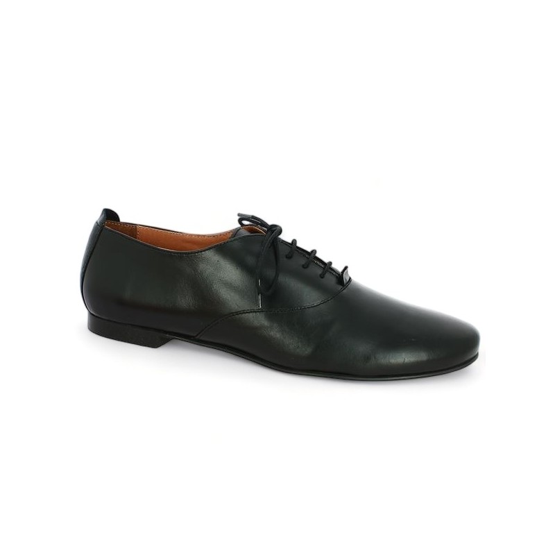 derby woman flat black leather 42, 43, 44, 45 Shoesissime, profile view