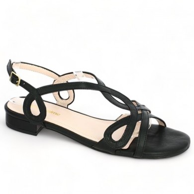 sandale grande taille noire chic plate Shoesssime, vue profil