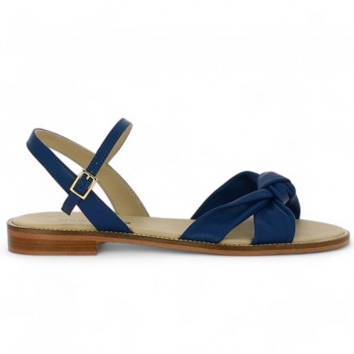 sandalettes grande pointure femme bleu plate 42, 43, 44, 45 Shoesissime, vue coté