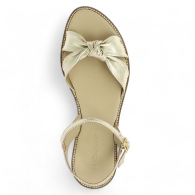women's large gold bow nude shoes, top view