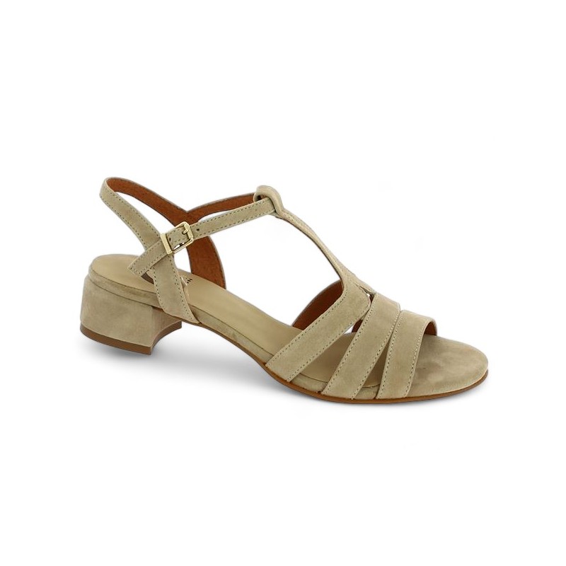 Shoesissime elegant large size beige velvet sandal for women, profile view