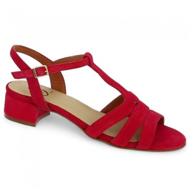 red dress sandal 42, 43, 44, 45 small heel Shoesissime woman, profile view