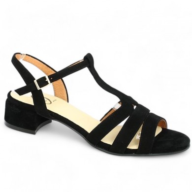 sandalette 42, 43, 44, 45 chic petit talon noir femme Shoesissime, vue profil