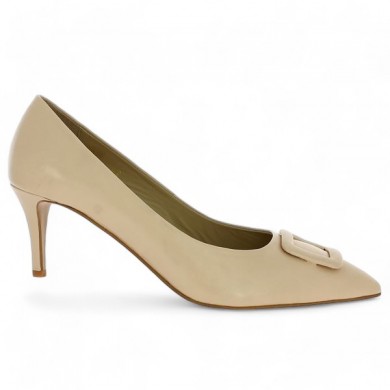 escarpin grande taille pointu cuir taupe Shoesissime, side view