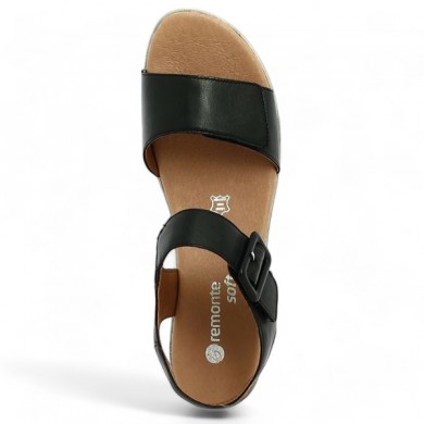 Remonte D0N52-00 black leather adjustable sandal with large heels, side view