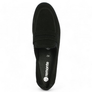 Moccasin femme velours noir 42, 43, 44, 45 Remonte Shoesissime, top view