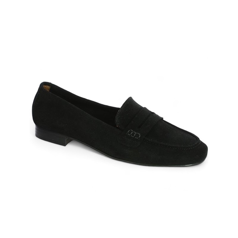 mocassin classique femme nubuck noir grande taille, vue profil
