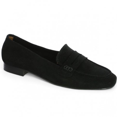 mocassin classique femme nubuck noir grande taille, vue profil mocassin classique femme nubuck noir grande taille, vue profil