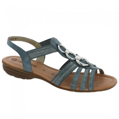 Sandal large size blue flat comfort D3605-12 Remonte woman, profile view