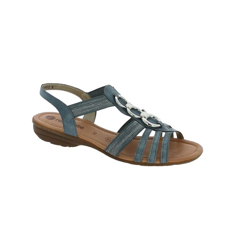 Sandal large size blue flat comfort D3605-12 Remonte woman, profile view