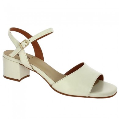 sandale blanc cassé a talon carré 42, 43, 44, 45 femme Shoesissime, vue profil