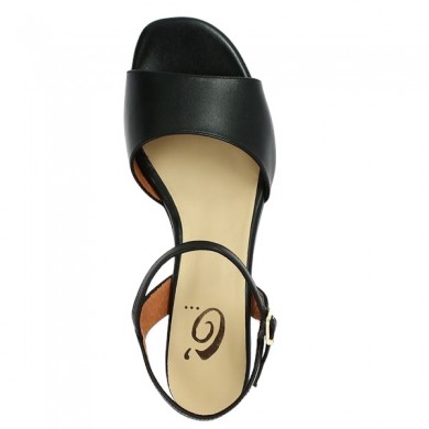 Shoesissime women's large black leather single heel sandal, top view