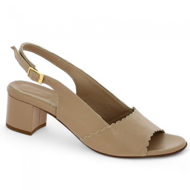 Beige leather sandal, women's heel 42, 43, 44, 45 Shoesissime, profile view