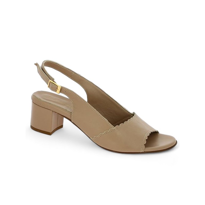 Sandale cuir beige talon femme 42, 43, 44, 45 Shoesissime, vue profil