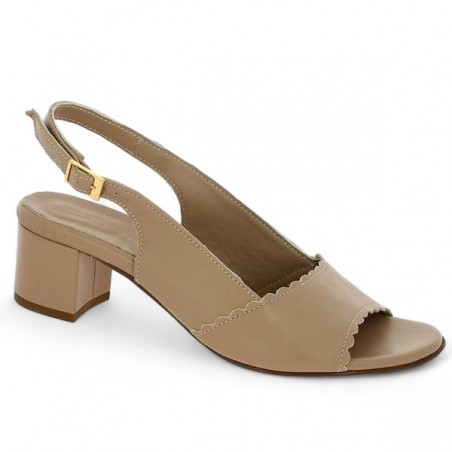 Beige leather sandal, women's heel 42, 43, 44, 45 Shoesissime, profile view Beige leather sandal, women's heel 42, 43, 44, 45 Shoesissime, profile view