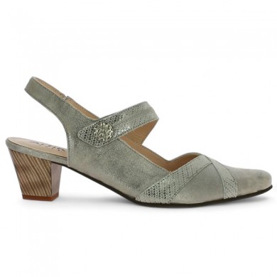 silver leather open toe shoe large size comfort Artika, side view