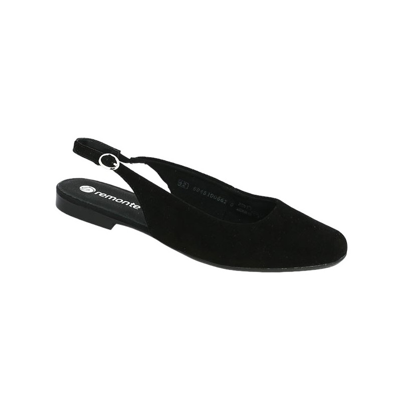 Black ballerina open heel D0K07-00 Remonte 42, 43, 44, 45, profile view