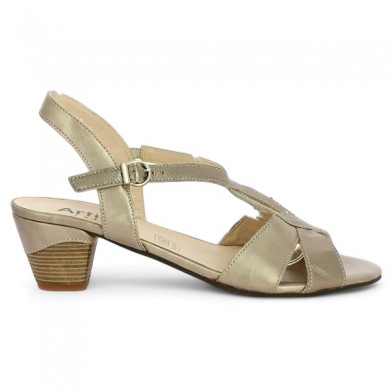 Artika women's Bronze Doré large heel sandal, side view