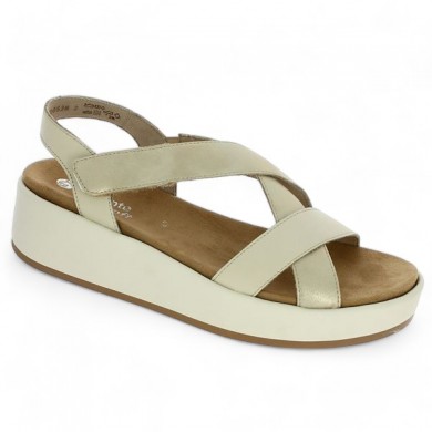 Women's beige wedge sandal 42, 43, 44, 45 D1N52-60 Remonte Shoesissime, profile view