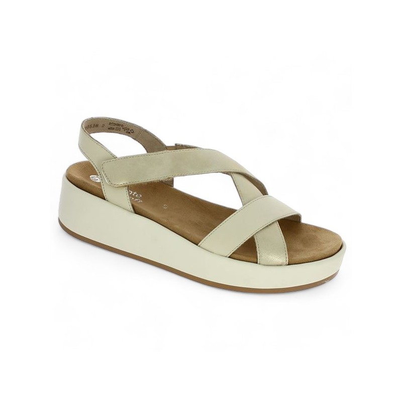 Women's beige wedge sandal 42, 43, 44, 45 D1N52-60 Remonte Shoesissime, profile view