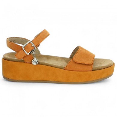 Shoesissime Remonte D1N50-38 large orange wedge sandal, side view