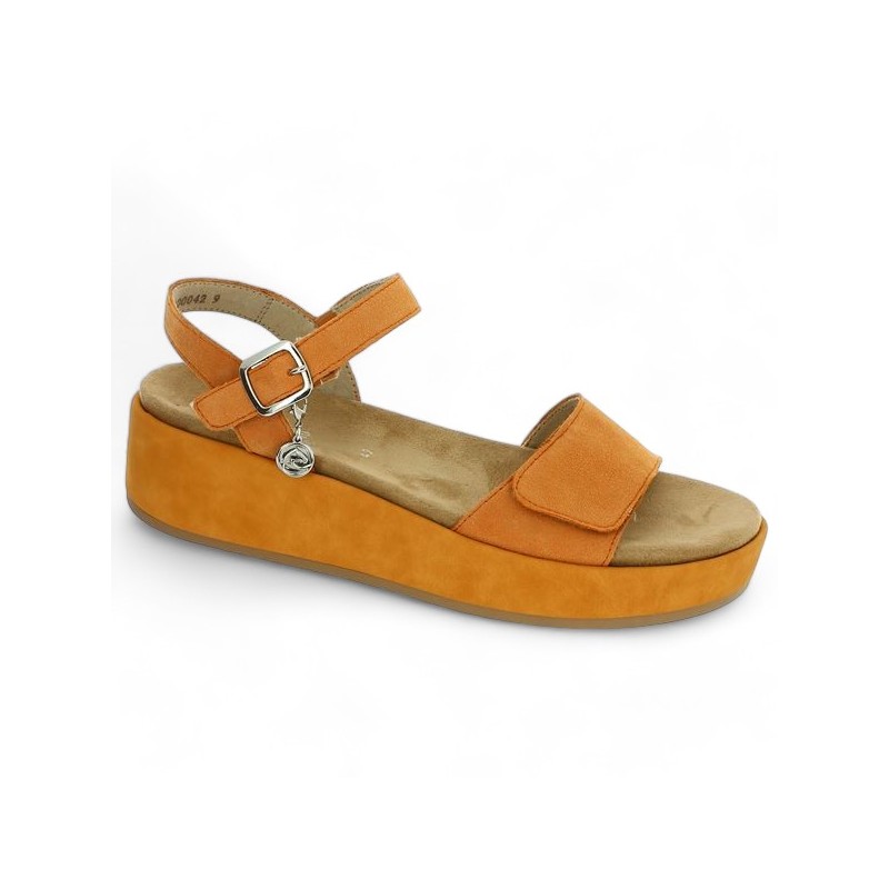 Shoesissime Remonte D1N50-38 orange 42, 43, 44, 45 women's wedge sandal, profile view